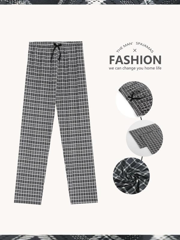 Men's Plaid Print Tie Front Pajama Pants, Casual Comfy Elastic Waist Sleep Trousers for Daily Wear, Sleepwear & Loungewear for All Seasons