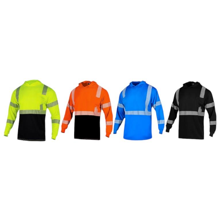 Long Sleeves Hooded Safety Shirts With Hot Print Reflectors