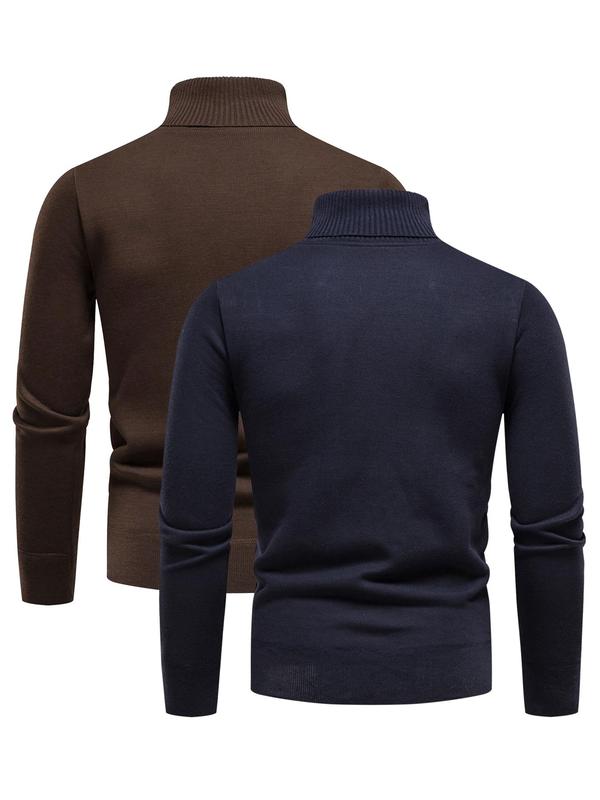 Men's Solid Turtleneck Sweater, Casual Regular Fit Long Sleeve Jumper for Fall & Winter, Men's Knitwear for Daily Wear