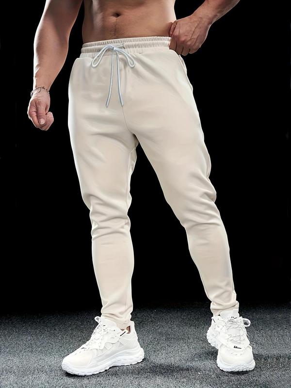 Men's Drawstring Waist Pants, Casual Comfy Breathable Regular Fit Pocket Jogger Pants for Daily Wear, Men's Trousers for All Seasons