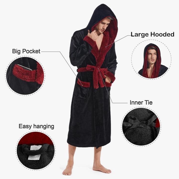 Men’s Hooded Robe, Fuzzy Bathrobe with Pockets Perfect Christmas Gift for Boyfriend and Husband  Birthday gifts for him - Winter 2024 - Menswear, Loungewear