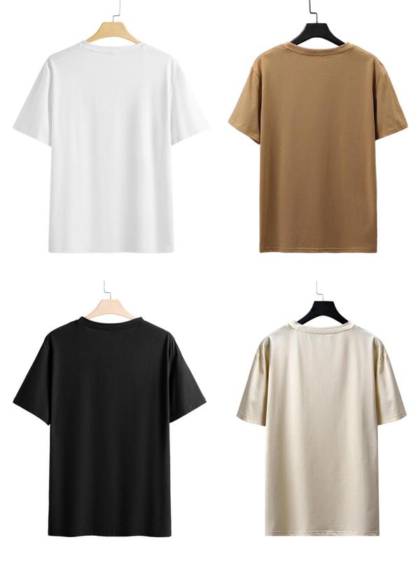 Men's Letter Graphic Round Neck Sleep Tops, Back To School Casual Crew Neck Short Sleeve Tee, Comfy Sleepwear for Fall