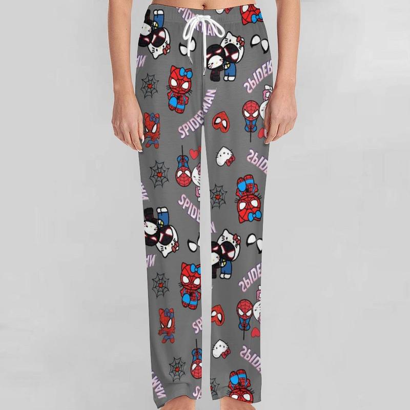 Stylish Pajamas Cute Spiderman & Hello Cat Cartoon Comfy Pajamas Men and Women Printed Pajama Pockets on Both Sides for Unisex Adult for Family and Friends Gifts