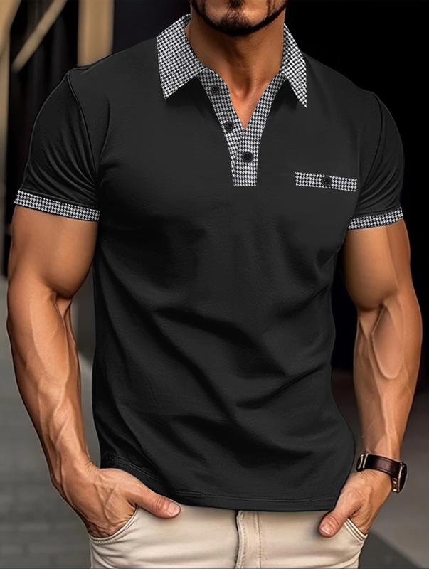 5 Colors Stylish Men's Plus Size Polo Shirt with Plaid Pattern and Graphic Print for Summer Casual Menswear