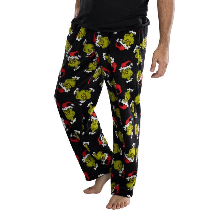 Dr. Seuss Men's GRINCH Sneaky Face Fleece Plush Pajama Pants