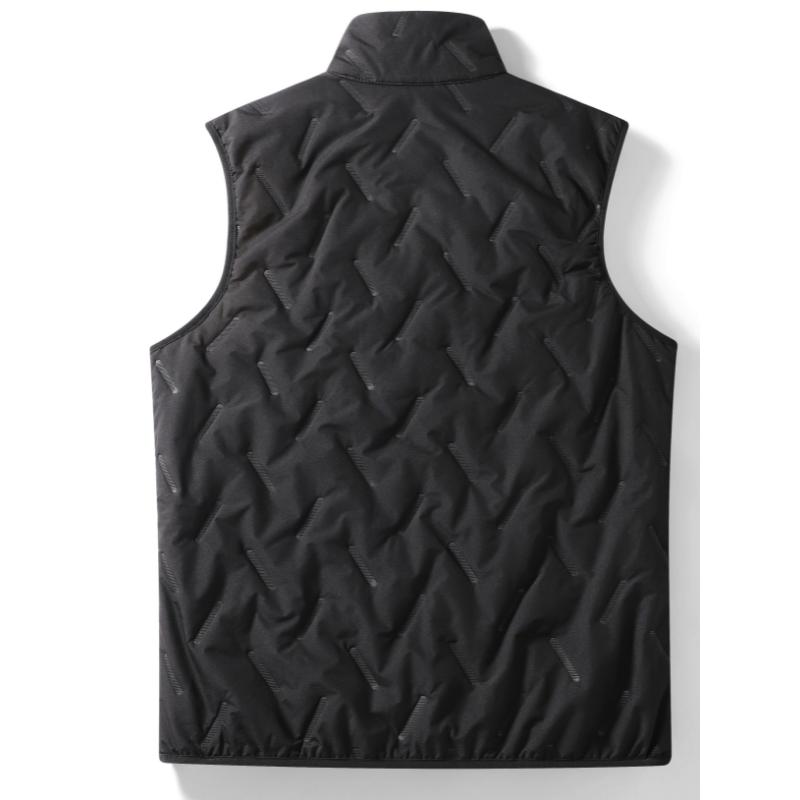 Men's Sleeveless Fleece-Lined Vest with Pockets - Casual Stand Collar, Machine Washable for Fall Winter