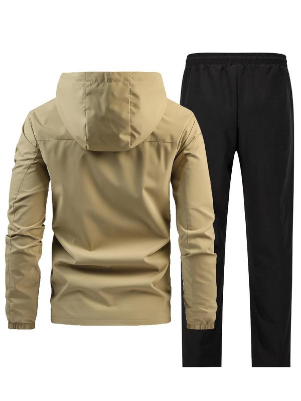 Men's Zip Up Hooded Jacket & Drawstring Waist Pants Two-piece Set, Regular Fit Casual Long Sleeve Hooded Outerwear & Pocket Trousers for Daily Wear, Men's Outfits for All Seasons