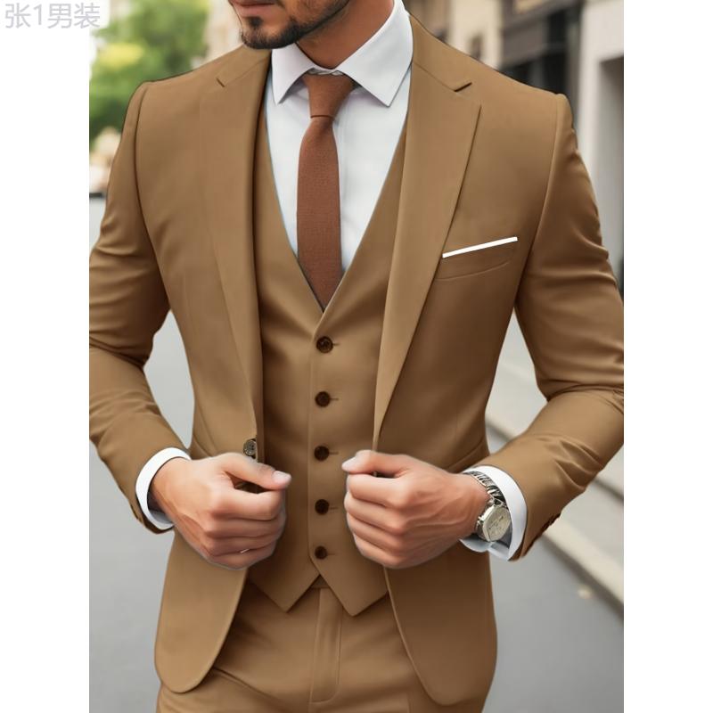 2-Piece Solid Light Business Single-buttoned Men's Formal Jacket And Trousers Suit Set Menswear Sleeve