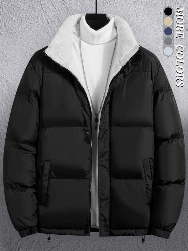 Men's Solid Pocket Zip Up Hooded Winter Coat, Regular Fit Casual Long Sleeve Thermal Lined Outerwear for Fall & Winter, Men's Clothes for Daily Wear