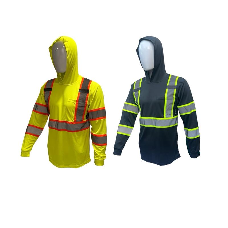 2 PACK SHIRT ST908 High Visibility Hoodie Long Sleeve Safety Shirt with hoodie Polyester Birdeye Mesh in various colors