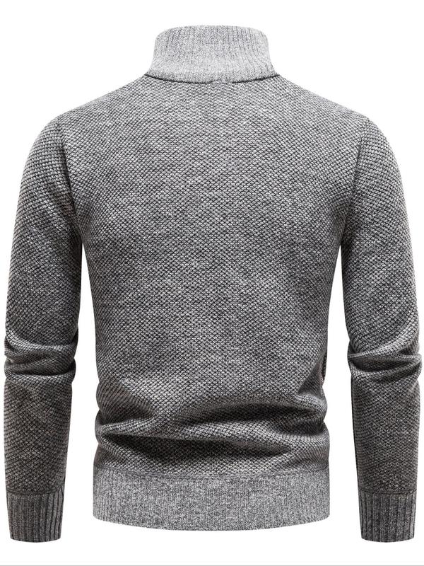 Men's Solid Zip Up Stand Collar Sweater, Casual Regular Fit Long Sleeve Jumper for Fall & Winter, Fashion Men's Knitwear for Daily Wear