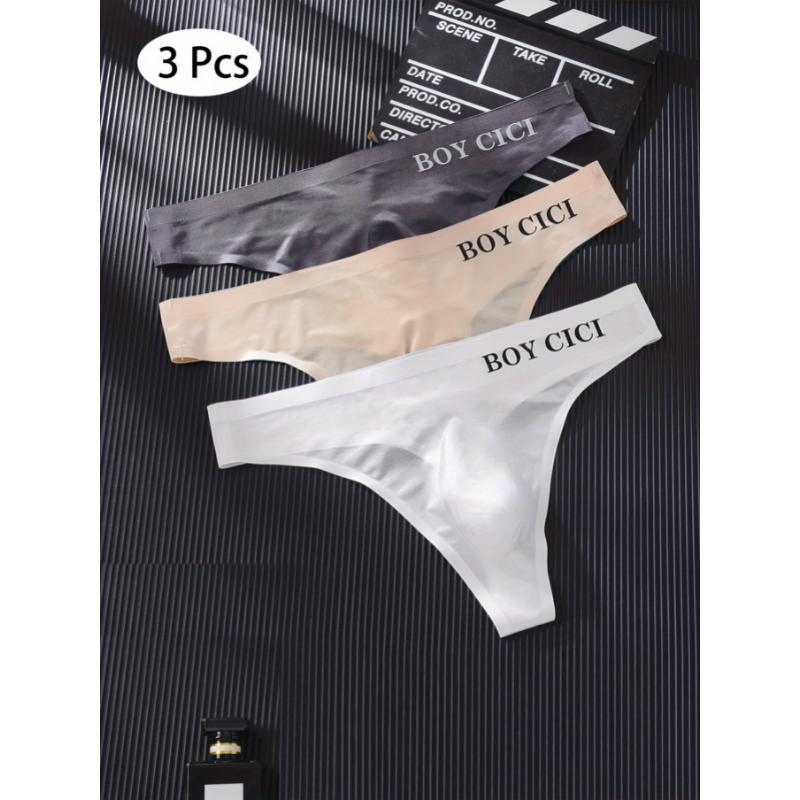 3pcs Ice Silk Men's Sports Workout Underwear, Comfy Breathable Low-Rise T-back Athletic Supporters, Thongs Underpants