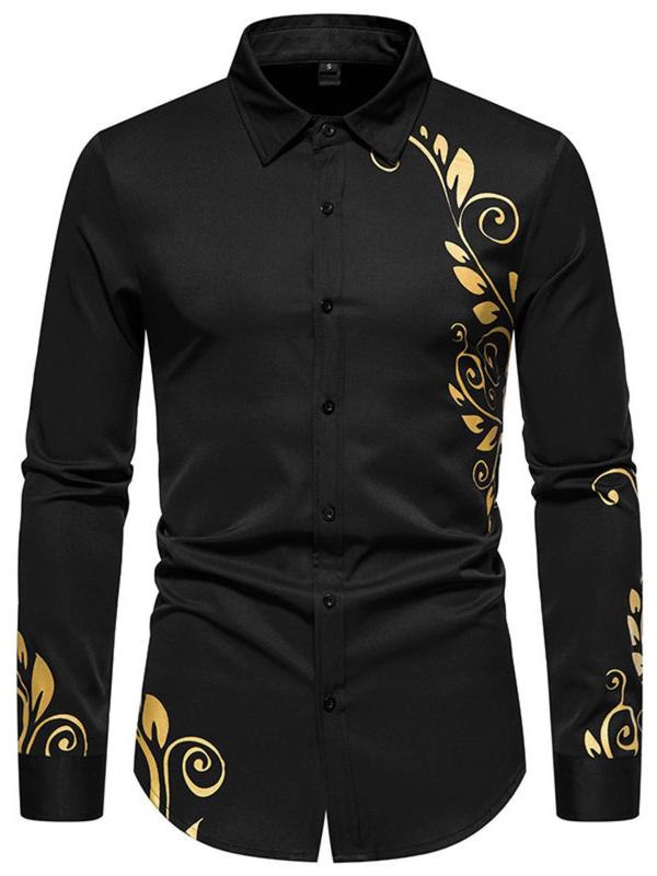 Men's Regular Fit Plants Print Long Sleeve Button Down Shirt, Casual Collared Button Front Top for Spring & Fall, Fashion Men's Streetwear Clothes for Daily Wear Longsleeves