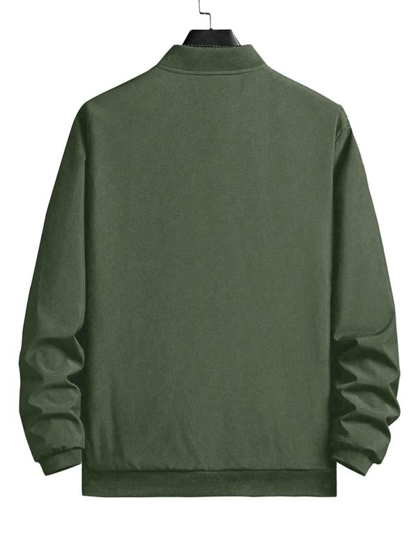 Men's Solid Color Fleece Lined Jacket, Regular Fit Casual Long Sleeve Zip Up Outerwear for Fall & Winter, Men's Clothes for Daily Wear
