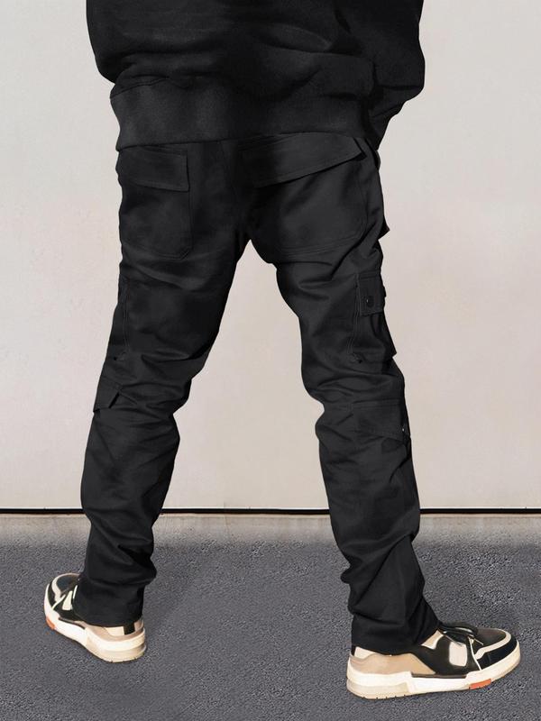 Men's Plain Pocket Drawstring Waist Cargo Pants, Pants for Men, Sporty Street Trousers, Stack Pants, Men's Bottoms, Casual Menswear, Men Cargo Pants,  Fall Clothes, Men's Emo Outfits for Daily Wear, Back To School Winter Wear, Vintage Clothing