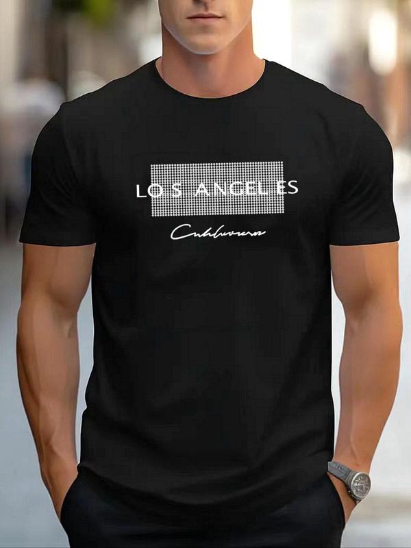 Men's Regular Fit Letter Graphic Round Neck Tee, Casual Short Sleeve T-Shirt for Summer, Mens Clothes for Daily Wear