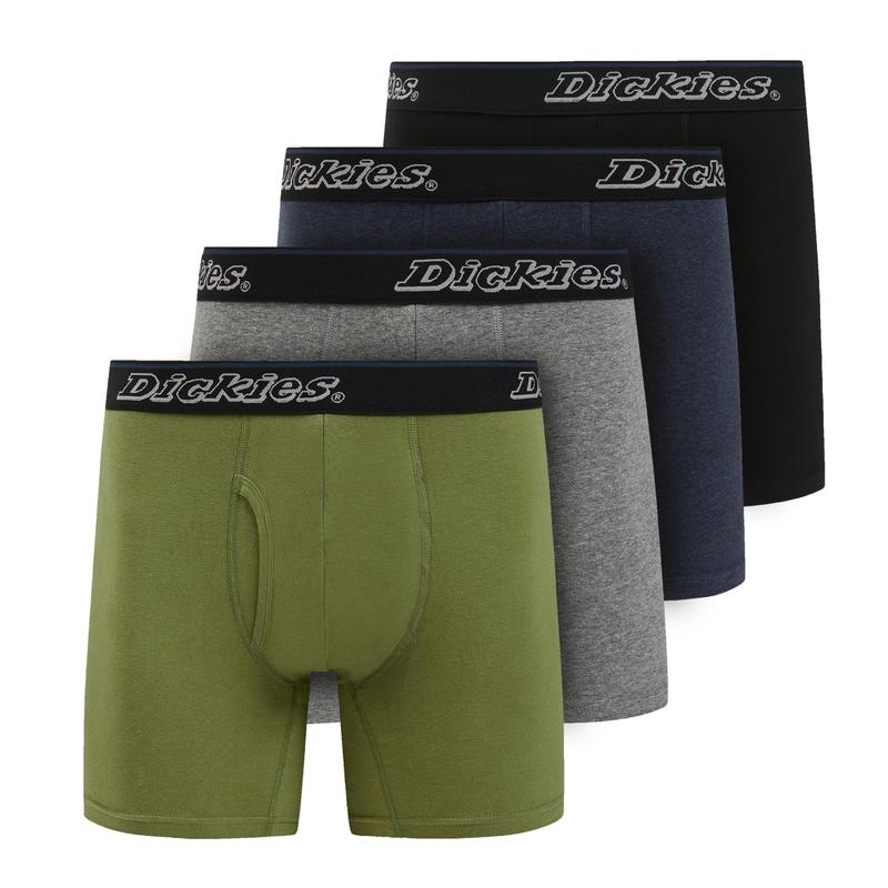 Dickies Mens Underwear Pack of 4 Boxer Briefs, Cotton Stretch Boxers for Men