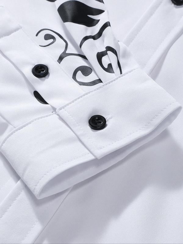 Men's Regular Fit Plants Print Long Sleeve Button Down Shirt, Casual Collared Button Front Top for Spring & Fall, Fashion Men's Streetwear Clothes for Daily Wear Longsleeves