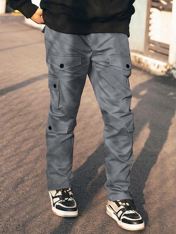 Men's Plain Pocket Drawstring Waist Cargo Pants, Pants for Men, Sporty Street Trousers, Stack Pants, Men's Bottoms, Casual Menswear, Men Cargo Pants,  Fall Clothes, Men's Emo Outfits for Daily Wear, Back To School Winter Wear, Vintage Clothing