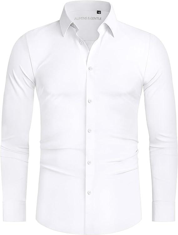 Alimens&Gentle Dress Shirts 16-Way Stretch Slim Fit Long Sleeve Button Down Shirts Wrinkle Free Traveler Shirts