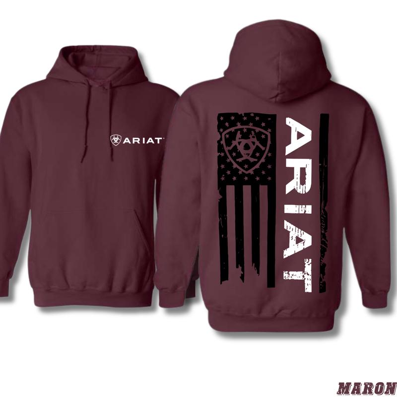 Ariat Hoodie - Classic American Flag Design with Bold Ariat Logo, Perfect for Western Lifestyle Enthusiasts, Comfortable Unisex Hoodie for Patriotic Style and Everyday Wear Menswear Sweaters