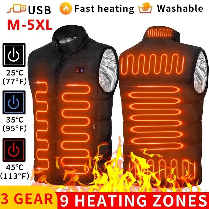 9 Heated Vest Zones Electric Heated Jackets Men Women Sportswear Heated Coat Graphene Heat Coat USB Heating Jacket For Camping Menswear Tops Bestie Beige Casual Plain Sleeveless Tropical Menswear Tops