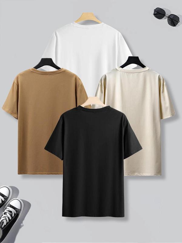 Men's Solid Drop Shoulder Sleep Tee, Summer Tops, Casual Comfy Round Neck Short Sleeve T-shirt for Daily Wear, Men's Sleepwear for All Seasons, Summer Wear 2024, Mens Clothing, Summer Clothes