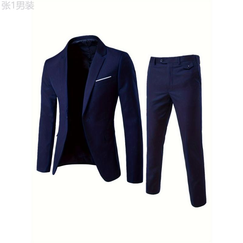 2-Piece Solid Light Business Single-buttoned Men's Formal Jacket And Trousers Suit Set Menswear Sleeve