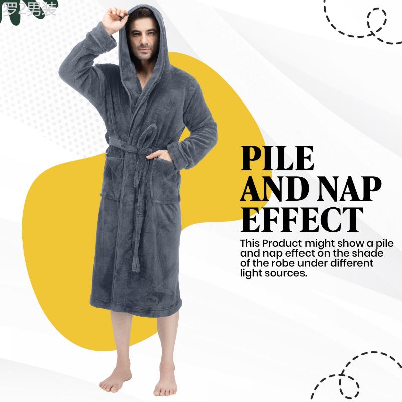 NY Threads Men Fleece Hooded Bathrobe Long Sleeve For Home Wear, Plush Long Lace Up Spa Robe Fabric Menswear