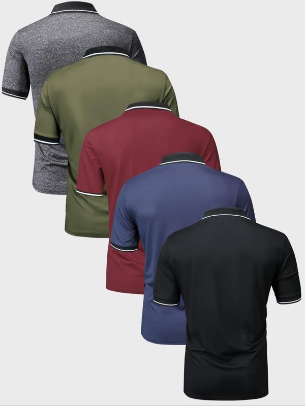 Men's Contrast Binding Buttons Polo Shirt, Regular Fit Casual Fashion Short Sleeve Polo Collar Shirt Top, Polo Shirt for Men 2024, Fall Tops, Back To School Outfits, Polo Shirts Men, Mens Clothing