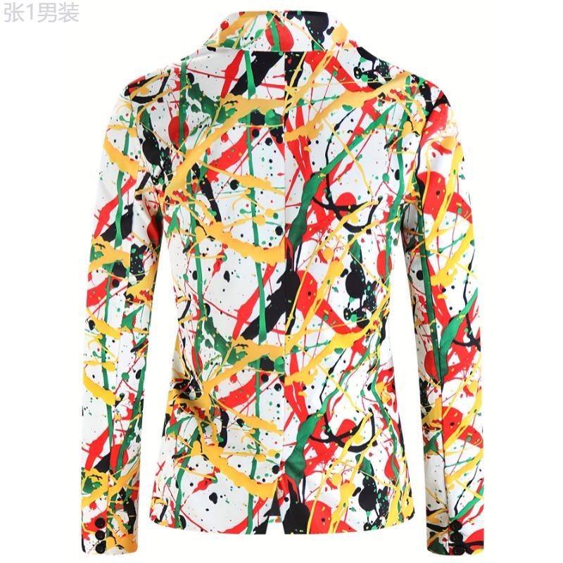 Men's 2-Piece Suit Set, Fashion 3D Allover Colorful Graffiti Splatter Print Blazer And Pants, Leisure Style, Party Wear Menswear Polyester