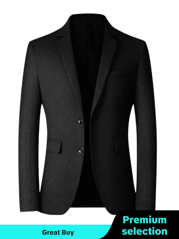 Men's Solid Button Front Blazer, Regular Fit Long Sleeve Lapel Neckline Suit Jacket for Business Formal Occasions, Fashion Men's Clothing for Spring & Fall