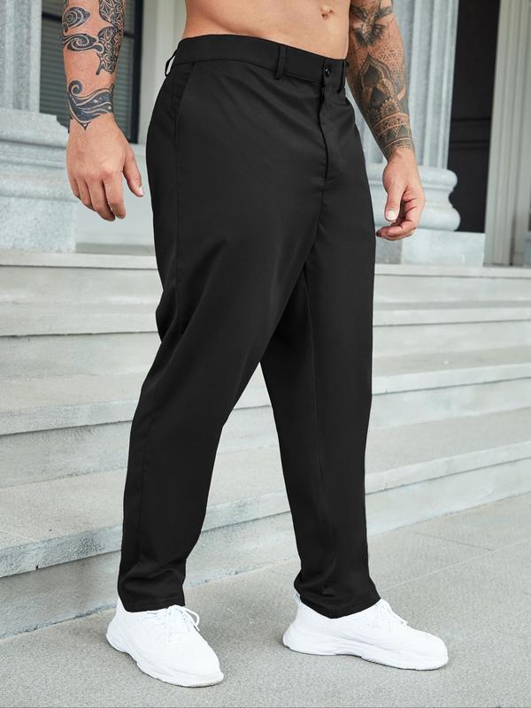 Plus Size Solid Button Pocket Suit Pants, Regular Fit Casual Comfy Trousers for Work Office Business Daily Wear, Men's Plus Size Bottoms for All Seasons