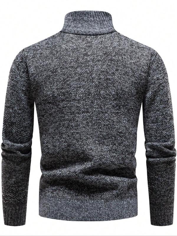 Men's Solid Zip Up Stand Collar Sweater, Casual Regular Fit Long Sleeve Jumper for Fall & Winter, Fashion Men's Knitwear for Daily Wear