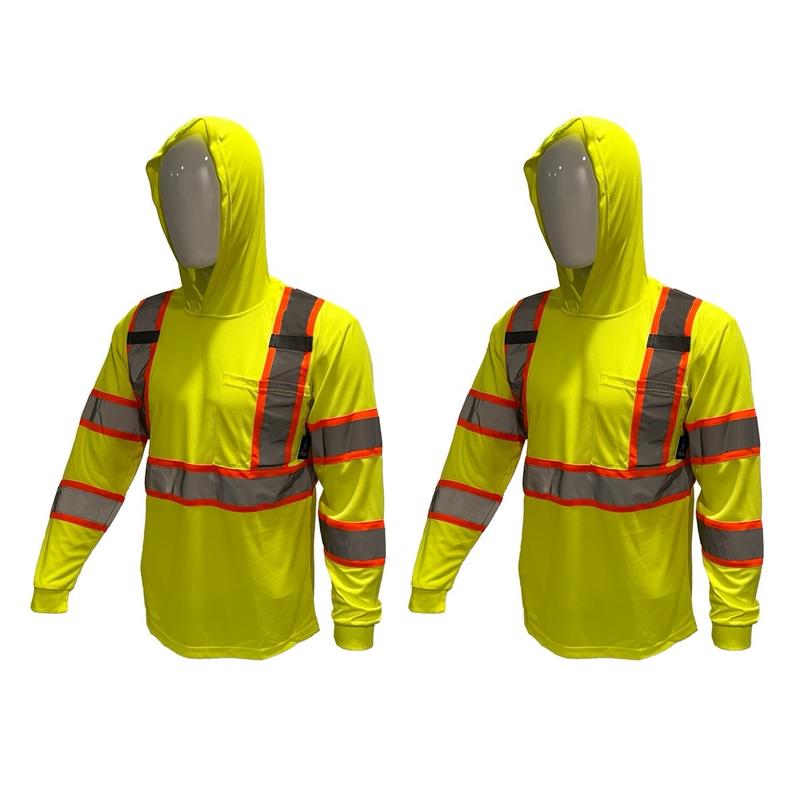 2 PACK SHIRT ST908 High Visibility Hoodie Long Sleeve Safety Shirt with hoodie Polyester Birdeye Mesh in various colors