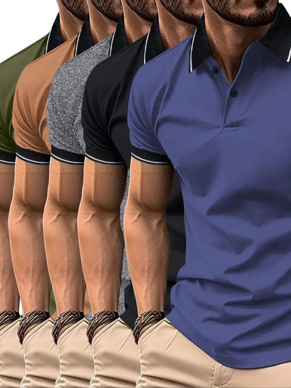 Men's Contrast Binding Buttons Polo Shirt, Regular Fit Casual Fashion Short Sleeve Polo Collar Shirt Top, Polo Shirt for Men 2024, Fall Tops, Back To School Outfits, Polo Shirts Men, Mens Clothing