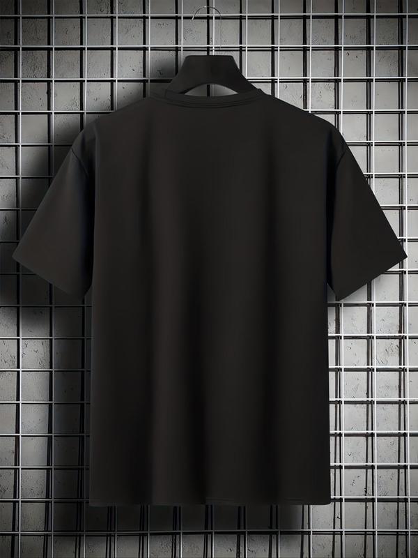 Men's Regular Fit Letter Graphic Round Neck Tee, Casual Short Sleeve T-Shirt for Summer, Mens Clothes for Daily Wear