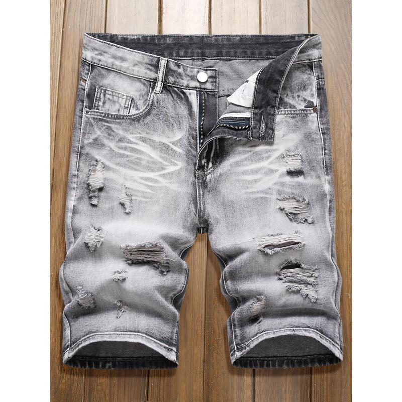 New-Mens fashionable ripped denim shorts-casual street style with distressed detailing-comfortable straight leg fit for trendy summer wear Jean Menswear Trouser Streetwear