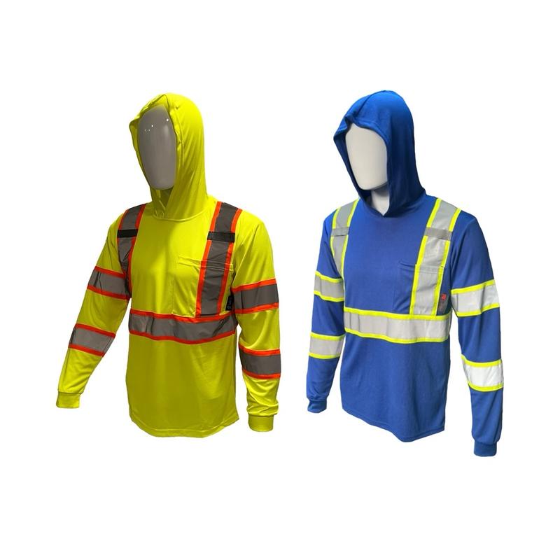 2 PACK SHIRT ST908 High Visibility Hoodie Long Sleeve Safety Shirt with hoodie Polyester Birdeye Mesh in various colors