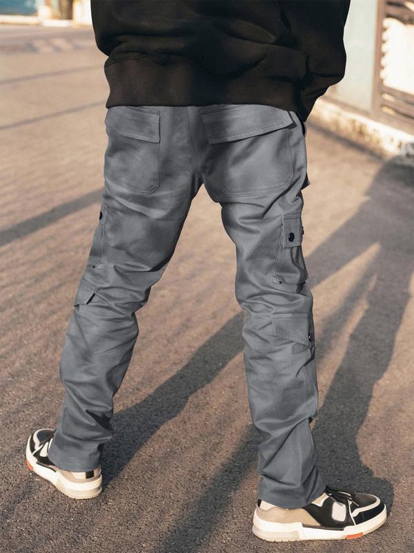 Men's Plain Pocket Drawstring Waist Cargo Pants, Pants for Men, Sporty Street Trousers, Stack Pants, Men's Bottoms, Casual Menswear, Men Cargo Pants,  Fall Clothes, Men's Emo Outfits for Daily Wear, Back To School Winter Wear, Vintage Clothing