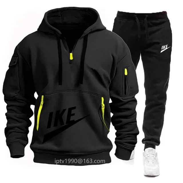 2024 Spring and autumn men's new multi-pocket zipper hoodie + casual sports pants two-piece jogging winter sports suit