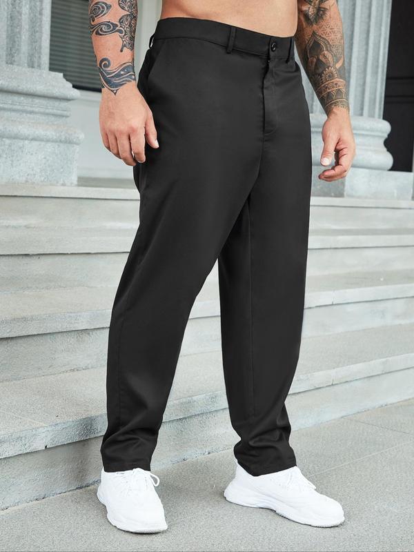 Plus Size Solid Button Pocket Suit Pants, Regular Fit Casual Comfy Trousers for Work Office Business Daily Wear, Men's Plus Size Bottoms for All Seasons