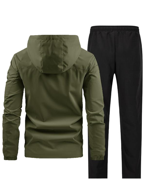 Men's Zip Up Hooded Jacket & Drawstring Waist Pants Two-piece Set, Regular Fit Casual Long Sleeve Hooded Outerwear & Pocket Trousers for Daily Wear, Men's Outfits for All Seasons