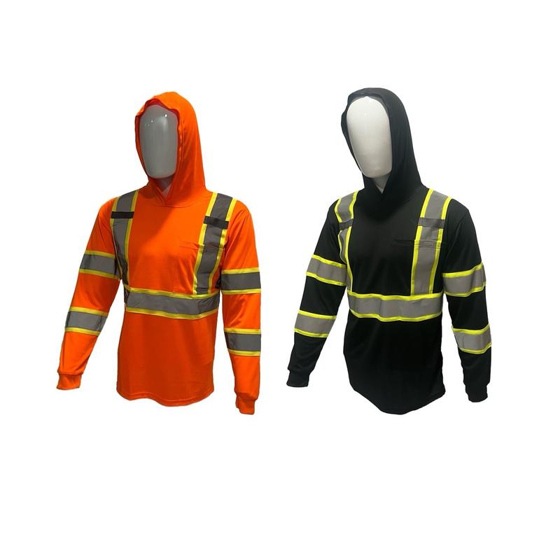 2 PACK SHIRT ST908 High Visibility Hoodie Long Sleeve Safety Shirt with hoodie Polyester Birdeye Mesh in various colors