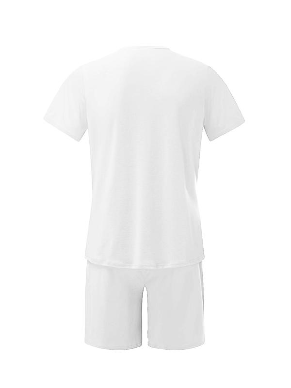 Two-Piece Set Men's Solid Short Sleeve Tee & Elastic Waist Shorts, Regular Fit Round Neck T-Shirt & Pocket Shorts, Men's Clothes for Summer Outdoor Wear