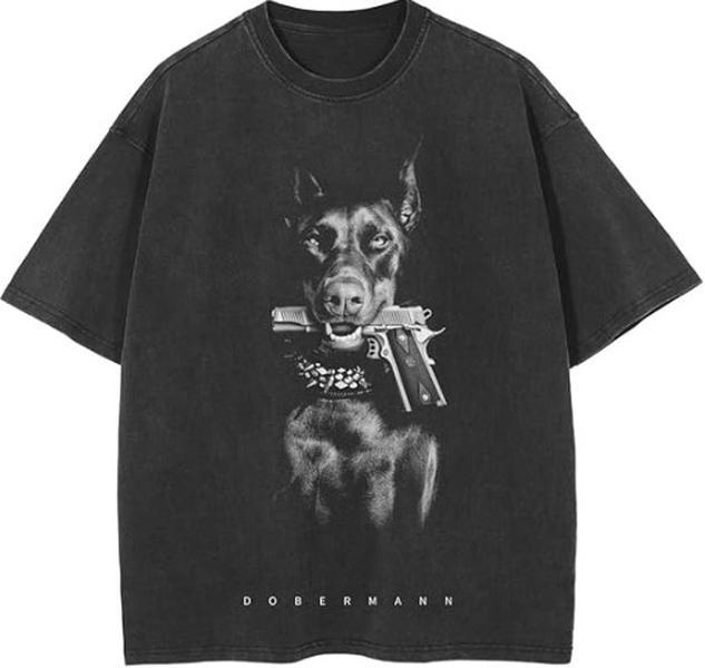 Vamtac Doberman Graphic Tees Mens Vintage Cotton Unisex T Shirts, Dobeman Let Gun T-Shirt, Half Sleeve Boxy Baggy Loose Streetwear Shirts Women Menswear Top