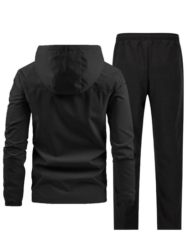 Men's Zip Up Hooded Jacket & Drawstring Waist Pants Two-piece Set, Regular Fit Casual Long Sleeve Hooded Outerwear & Pocket Trousers for Daily Wear, Men's Outfits for All Seasons