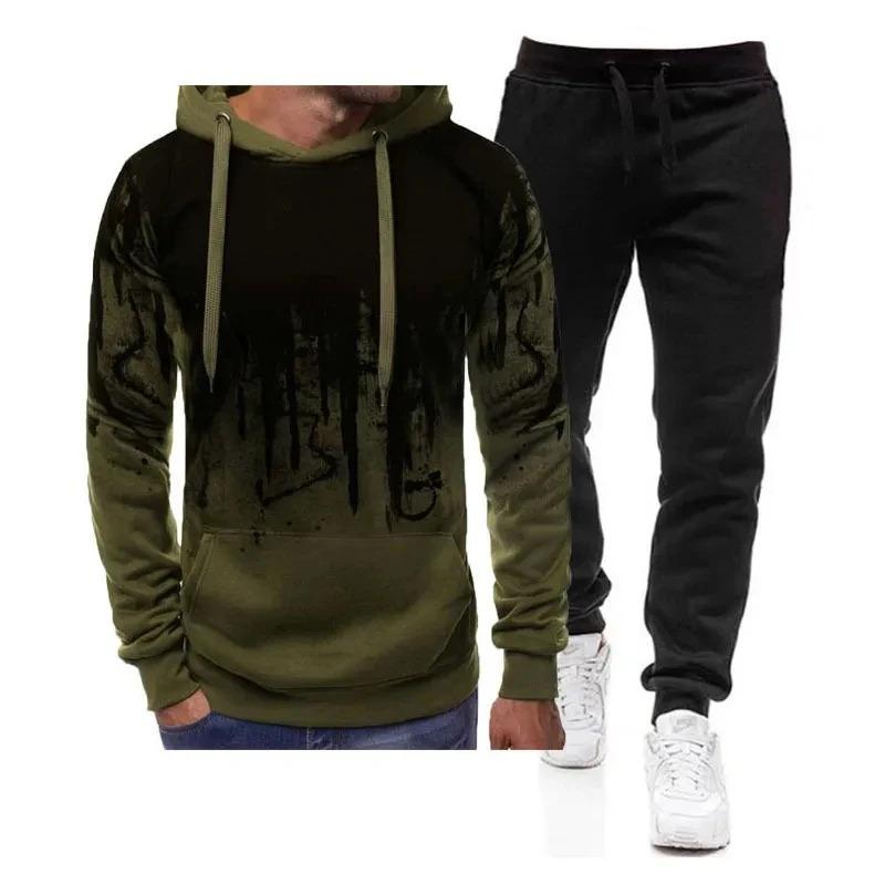 Autumn Winter Trending Tracksuits Men Camouflage Hoodie + Pant 2 Piece Set Sports Wear 3d Ink Jogging Suits Clothing Menswear