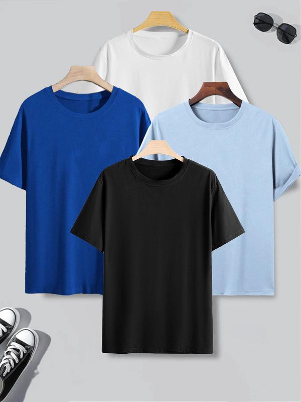 Men's Solid Drop Shoulder Sleep Tee, Summer Tops, Casual Comfy Round Neck Short Sleeve T-shirt for Daily Wear, Men's Sleepwear for All Seasons, Summer Wear 2024, Mens Clothing, Summer Clothes