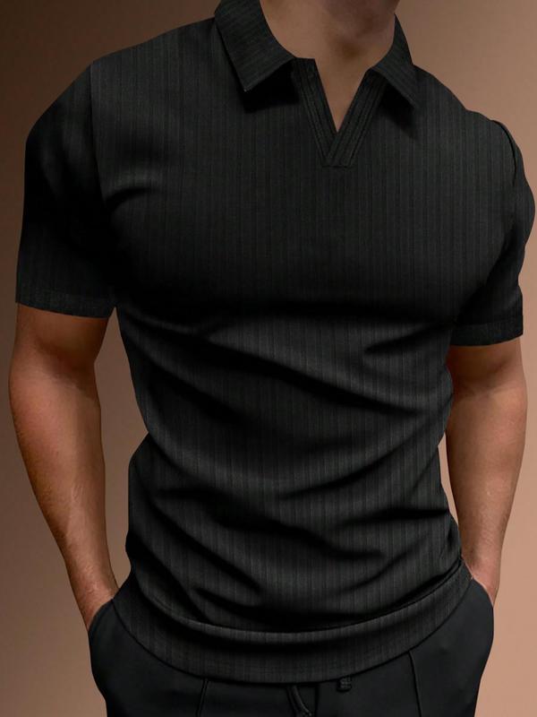 Men's Plain Short Sleeve Polo Shirt, Casual Half Placket Collared Top for Summer, Menswear for Daily Wear